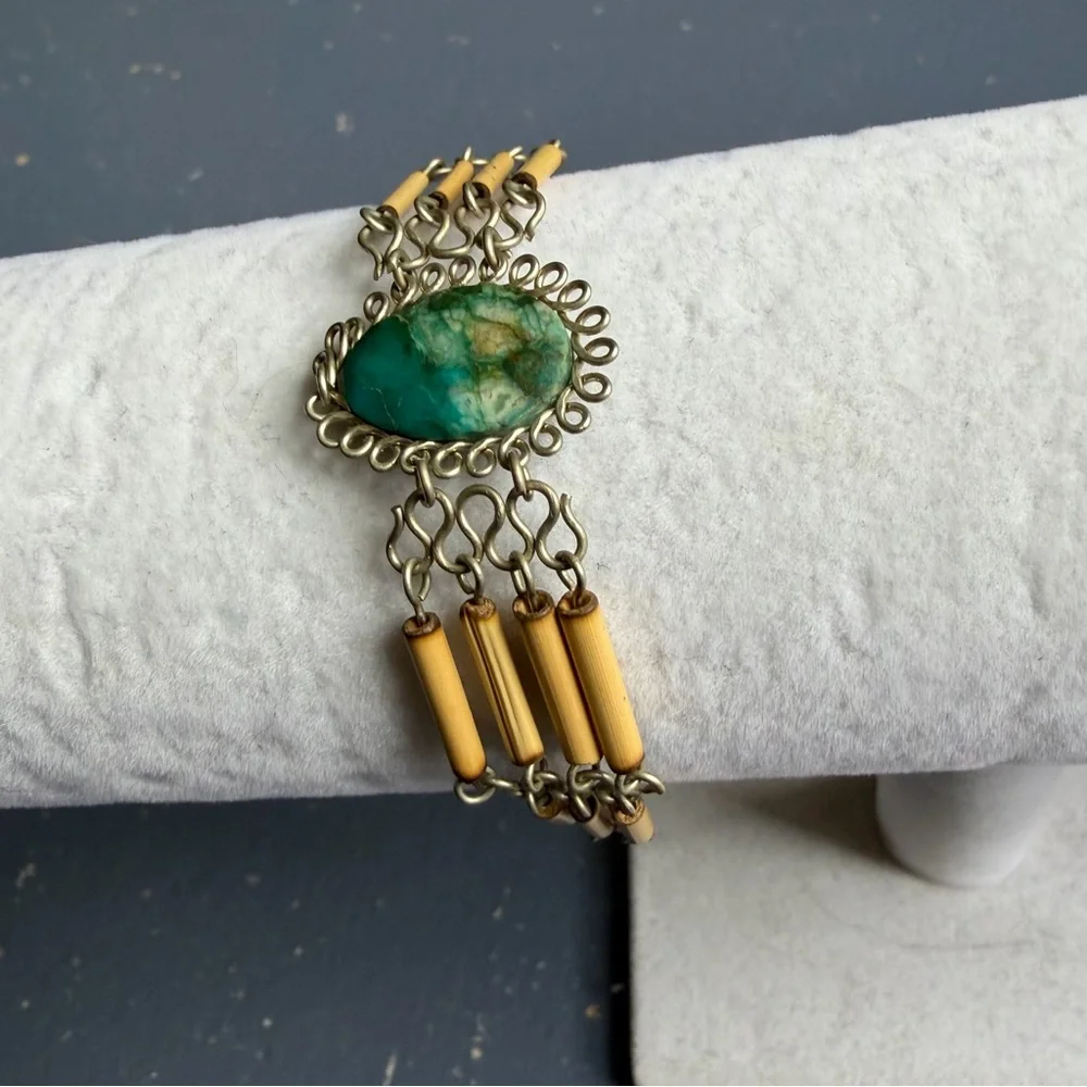 Vintage Peruvian Bamboo and Jasper  Bracelet - Picture 5 of 7